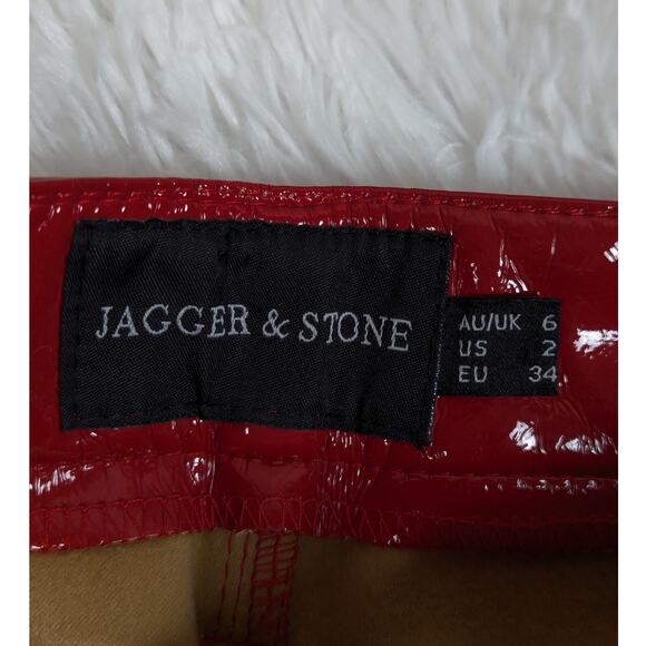 Jagger & Stone Faux Leather Pants Red with White Stripe Size 2 - Picture 3 of 11